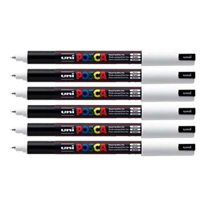 Bild av Posca PC 1MR vit färg färgpenna ultrafin 0,7 mm kaliber spets skriver på alla ytor glas metall trä plasttyg (paket med 6)