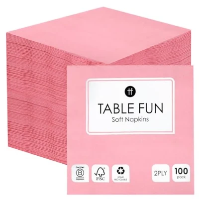 Bild av Talking Tables 100 st mjuka rosa pappersservetter i bulkförpackning, engångsservetter för födelsedagsfest, jul, catering, bröllop, porslin, återvinningsbar, tillverkad EU, 2 lager, 33 cm