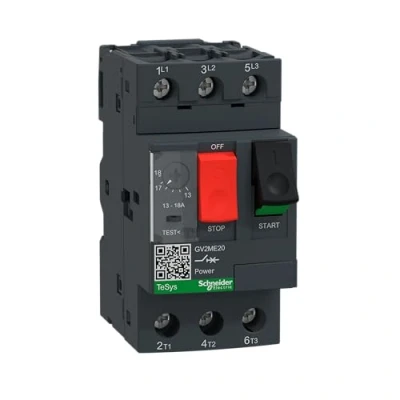 Bild av Schneider Electric GV2ME20 motoreffektbrytare, 3p, 1318 A, knappmanövrering, skruvanslutning 45 x 89 78,2 mm, mörkgrå vit