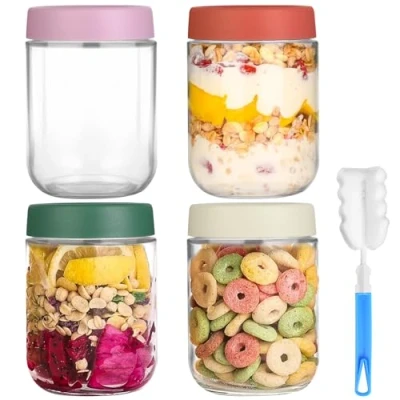 Bild av RMIVEGLIA Overnight Oats glas 500 ml, uppsättning om 4 Meal Prep med skruvlock, återanvändbara skruvburkar lock, som konserveringsburkar och övernattningsbehållare för Prep.