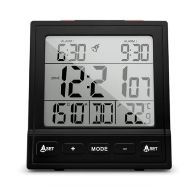 Bild av Mebus Digitaler Funkwecker mit Temperaturanzeige, Datumsanzeige, Zwei Weckzeiten, Weckwiederholung, Auto Einstellung Sommer /Winterzeit, Funk Uhr, Digitalwecker/Farbe: Schwarz/Modell: 25581