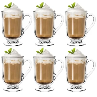 Bild av KADAX Kaffeglas, set om 6, 300 ml, teglas av glas, glögglas, dricksglas för te, kaffe, irländskt kaffekoppar med handtag, cappuccino dessertglas