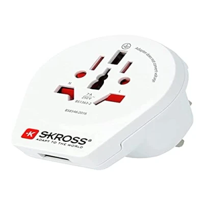 Bild av SKROSS 1.500267 World to UK USB Reiseadapter mit 1 Buchse, englischem Stecker und Universalbuchse Spannung Leistung 100V 700W / 250V 1750W Anti Stromschlagschutz