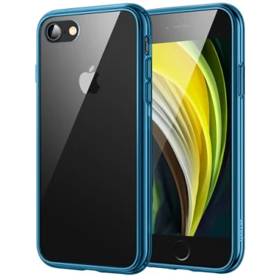Bild av JETech Skal för iPhone SE 3/2 (2022/2020 modell), 8 och 7, 4,7 Tums, Stötsäkert Stötfångarskydd, Anti Rep Klar Baksida (Marin)