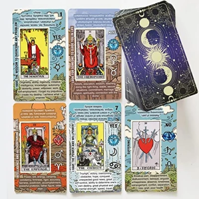 Bild av tarotkort för nybörjare, lärande tarotdäck, ingen guidebok behövs, med betydelser på dem (engelska)