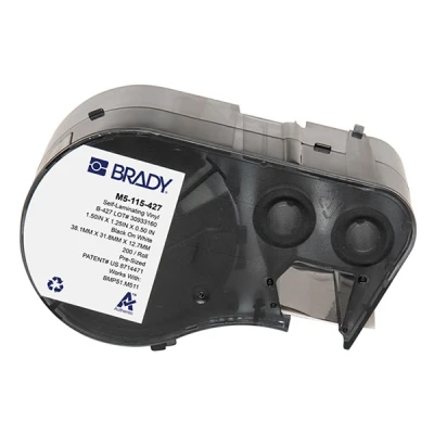 Bild av Brady Självlaminerande vinyl förstora etiketter för etikettskrivare BMP51/BMP53/M511 200 självhäftande skrivaretiketter svart på vit, transparent (38,10 mm (B) x 31,75 (H)) M5 115 427