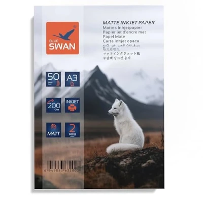 Bild av BLUE SWAN A3 Matt Fotopapper för Bläckstråleskrivare, Dubbelsidig Yta, 200g/m², 50 Ark Hög Färgklarhet, Låg Reflektion