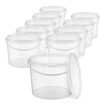 Bild av BenBow Hink med lock 3l transparent 10x 3 liter livsmedelssäker, stabil, lufttät, läckagesäker, luktfri förvaringsbehållare i plast handtag tom