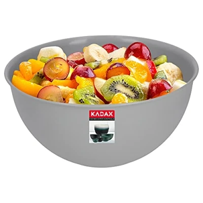 Bild av KADAX skål av plast, salladsskål, stapelbar blandningsskål, plastskål, köksskål, rund serveringsskål för kök, sallad, deg, diskmaskinssäker (1 l, grå)