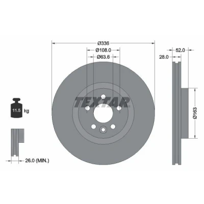 Bild av TEXTAR PRO 92168203 Disque de frein 336 28 05/06 108 ventilé l&#039;intérieur revêtu sans boulon fix roue, moyeu roue VOLVO: V60 I