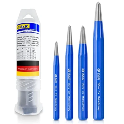 Bild av S&amp;R Centrumstans sats 4 delar: 3, 4, 5, 6 mm, CrV stål/TILLVERKAD i TYSKLAND/smidd och härdat, slagfast, stabil plastbox.