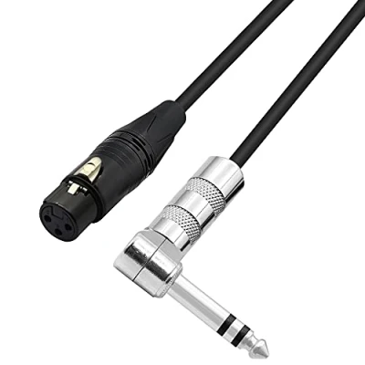 Bild av PNGKNYOCN 1/4 till XLR kabel 90 grader rät vinkel 6,35 mm TRS hankontakt honuttag ljud stereo mikrofonkabel för högtalare, scen, DJ och mer (50 cm)