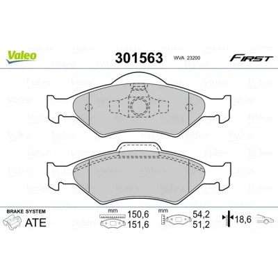 Bild av VALEO 301563 Jeu de plaquettes frein FIRST Essieu avant contact signal d&#039;usure exclu sans tôle anti bruit FORD: FIESTA 4, KA 3 portes