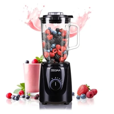 Bild av Grand Vitamine Base Blender för fryst frukt och bär, kraftfull motor 1000W/1829W, 2,2L Glasbehållare, 6 Titanblad, 5 Hastigheter + Puls, Iskrossning, Diskmaskinsäker, enkel montering, Svart