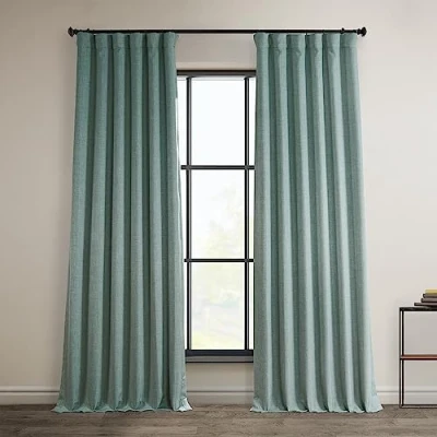 Bild av HPD Half Price Drapes Texturerade mörkläggningsgardiner i konstgjort linne för sovrum, 1 längd, gardiner vardagsrum, heminredning, 127 x 213 cm (B L), ljus blågrön (Sea Thistle)