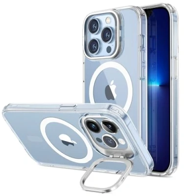 Bild av ESR klassiskt stativfodral med HaloLock kompatibelt iPhone 13 Pro Max fodral, MagSafe fodral stativ, skydd av militärkvalitet, inbyggt kameraringstativ, repbeständigt, klart