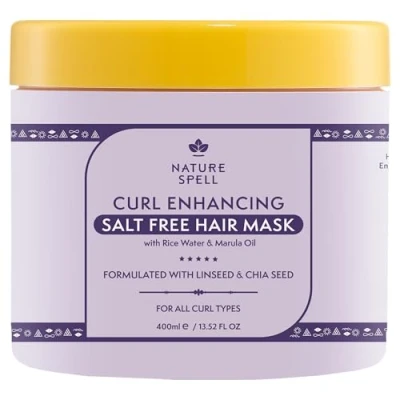 Bild av Curl Enhancing Hair Mask för lockigt hår från Nature Spell 400 ml infuserad med risvatten och linfrö, alla locktyper, sulfatfri hårmask, 100% vegan, tillverkad i Storbritannien, vit