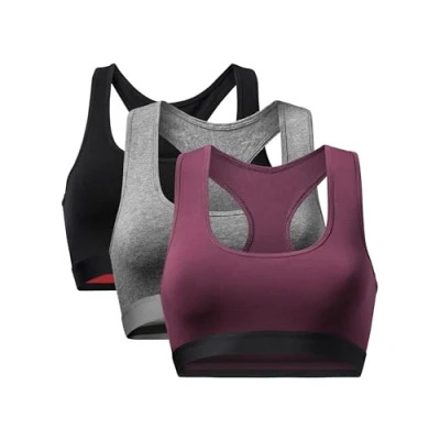 Bild av DANISH ENDURANCE Ekologisk bomullsbralette för kvinnor 3 pack svart blågrå komfortbehåstretch (Flerfärgad (1x Mörkgrå, 1x Svart, Vinröd), M)