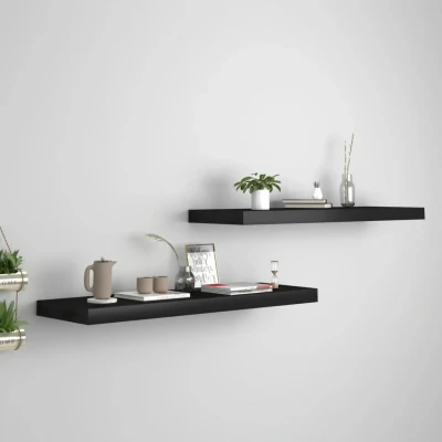 Bild av Svävande vägghyllor 2 st svart 80x23,5x3,8 cm MDF