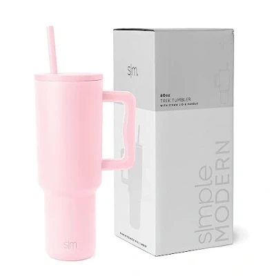 Bild av Simple Modern Tumlare med handtag och sugrörslock Återanvändbar isolerad resemugg i rostfritt stål vattenflaska kopp gåvor för män, kvinnor, mamma, pappa Trek Collection 4 oz Blush