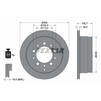 Bild av TEXTAR PRO 92172803 Disque de frein 329 18 05/13 150 ventilé l&#039;intérieur revêtu sans boulon fix roue, moyeu roue