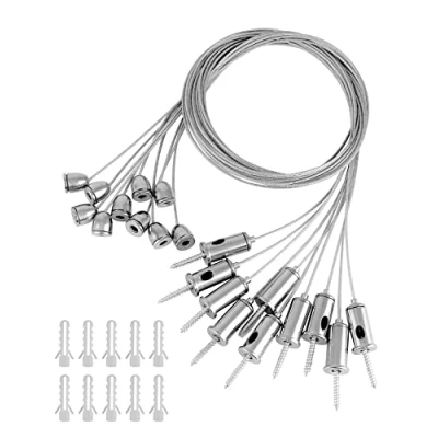 Bild av QWORK® 10 stycken krokkablar i rostfritt stål, 1,5 mm x 1 m, takpluggkabel, takmontering, taklampa med LED panel