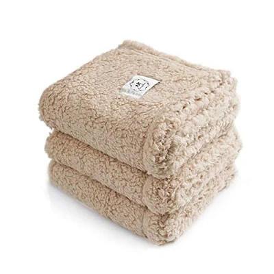 Bild av 1 pack 3 filtar supermjuk premium fluffig hundfilt kattfilt för husdjur hundar katt valp beige L (76 x 104 cm)