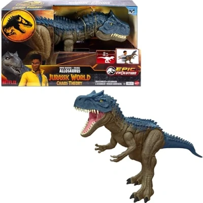 Bild av Mattel Jurassic World: Kaosteori Netflix Super Colossal Allosaurus actionfigur, extra stor dinosaurie som kan svälja 20 minifigurer, 96,5 cm lång XL actionleksak, HRX53