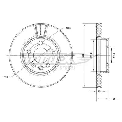 Bild av TOMEX brakes TX 70 54 Disque de frein Essieu avant 288 25 5 112 ventilé peint VOLKSWAGEN: Sharan I, VAN, SEAT: Alhambra FORD: Galaxy Mk1 MPV