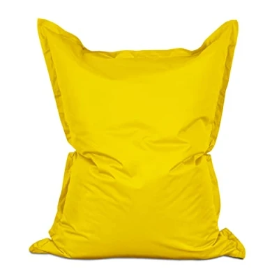 Bild av Lumaland Jättesittsäck XXL 140 x 180 cm vattentät för inomhus och utomhusbruk liggkudde med över 3 miljoner anpassningsbara EPS pärlor bean bag tvättbart överdrag [gul]