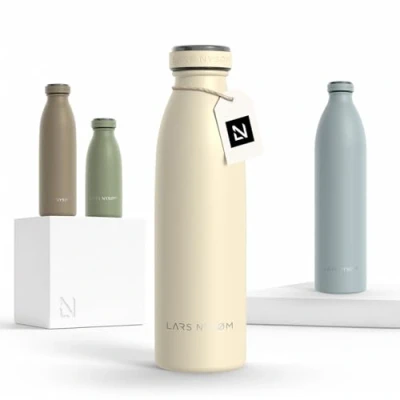 Bild av LARS NYSØM vattenflaska i rostfritt stål 350 ml, 500 750 1 l, 5 liter termosflaska lämplig för kolsyra läckagesäker sport, utomhus, skola (mandon beige, ml)