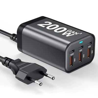 Bild av USB C Charger Block 200W 6 Port GaN Fast Charging Station Hub for Laptop, iPad, iPhone 16 Pro Max Pixel DELL MacBook Pro/Air Galaxy S25 Steam Deck 100W Adapter Android