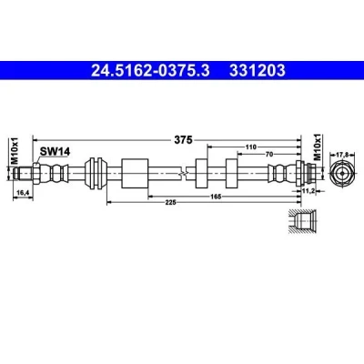 Bild av ATE 24.5162 0375.3 Flexible De Frein 375 M10x1 VOLVO: V70 3, S60 II, S80 II