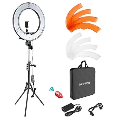 Bild av Neewer Kamera fotovideo ringljus kit: 18 tum/48 centimeter utomhus 52 W 5 500 K dimbar LED stående plats Bluetooth mottagare för smartphone YouTube självporträtt inspelningar