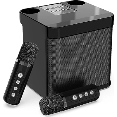 Bild av Karaoke maskin med två trådlösa mikrofoner, bärbar Bluetooth högtalare Sining Machines för vuxna, barn, Karoke PA System, Echo och Vocal Cut, stöder TF/USB, AUX in, Home Party