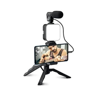 Bild av Mobility Lab ML305578 Vlogging kit speciellt stativ eller handtag universell smartphone hållare Videoljus Mikrofon och Bluetooth fjärrkontroll Perfekt för din tiktok/straming video.