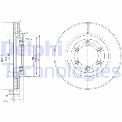 Bild av DELPHI BG3523 Disque de frein 278 24 6 ventilé huilé non traité sans roulement roue, bague ABS SSANGYONG: Korando II SUV, I SUV