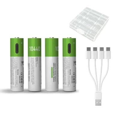 Bild av USB 10440 litiumjonuppladdningsbara batterier, 3,7 V 750 mWh uppladdningsbara batterier batteri, snabbladdning, 1 200 cykler med typ C laddkabel, överladdningsskydd, 4 stycken