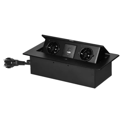 Bild av MIRATIC Grenuttag Infällbar med Kabel 1,5m 2x2 Poler + Jord (Schuko) 2x USB (A och C; 5V/3,6A) (svart)