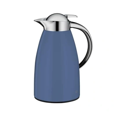 Bild av alfi SIGNO 1,0 l, blå matt, rostfritt stål isoleringskanna med hygienisk hård glasinsats, vridlås bekväm tryckknapp, ergonomiskt handtag, en hand, perfekt som kaffekanna, tekanna