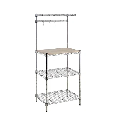 Bild av Amazon Basics Kökshylla med 3 hyllplan, bageriställ träbord, krom, trä, 61 cm beige