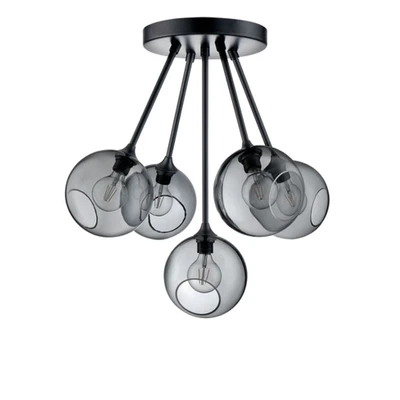 Bild av DESIGN BY US Ballroom Molecule taklampa, rökgrå, glas, 5 ljus