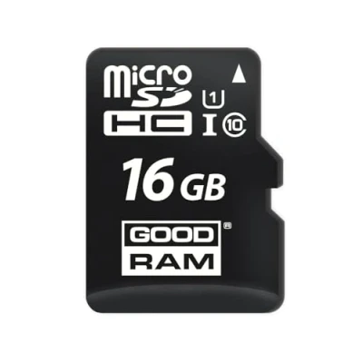 Bild av Goodram M1AA mikrokort hög hastighet klass 10 minneskort med adapter och UHS I gränssnitt, läshastighet upp till 100 MB/s skrivhastighet från 16 GB