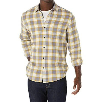 Bild av Amazon Essentials Men&#039;s Långärmad flanellskjorta (finns i Big &amp; Tall), Grå Gul Rutig, S