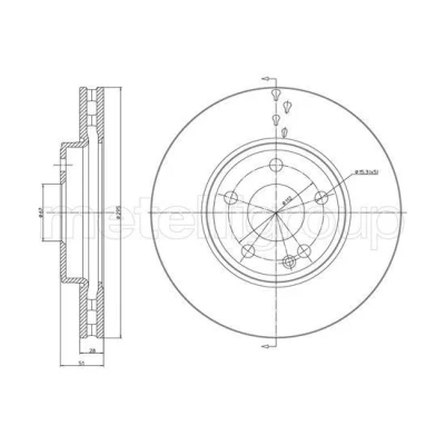 Bild av METELLI Bromsskiva MERCEDES BENZ: A klass, CLA Kombi, Coupe 295,0mm 28,0mm 5 67,0mm ventilerad 23 1439C 2464210112,246421011207,A2464210112