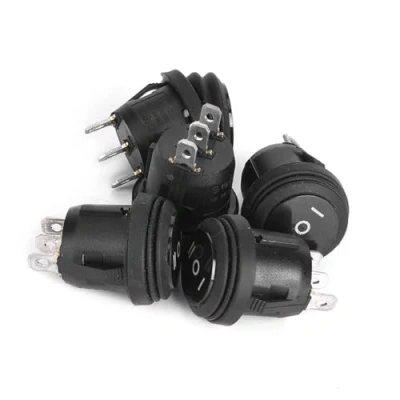 Bild av 5 st 3 lägen på/av/på, rund växelströmbrytare svart stifts låsbåt butto 10a/125 V 6a/250