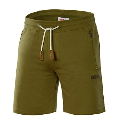 Bild av Mount Swiss Liam Shorts, herr, korta fritidsbyxor, med fickor, 2 sido och 1 bakficka, vardera dragkedja, sportshorts för män i klassiska färger, OLIV, XXL