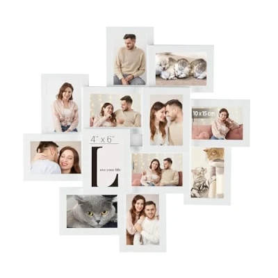 Bild av SONGMICS fotoramkollage, för 12 foton i 4 x 6 ″ (10 15 cm), montering krävs, fotokollage, fotoram, flera foton, med glasruta, vit RPF22WT