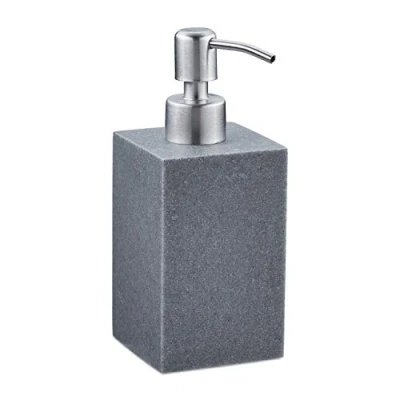 Bild av Relaxdays Tvåldispenser 300 ml, påfyllningsbar, badrum, kök, fyrkantig flytande tvåldispenser, polyresin, pump i rostfritt stål, grå