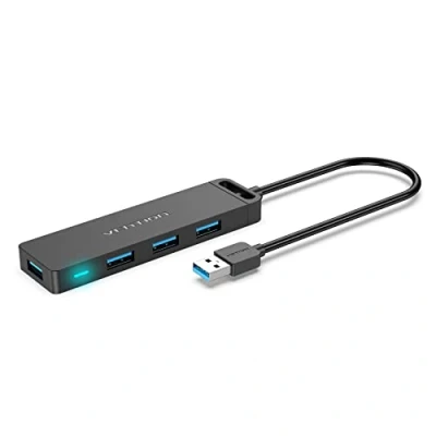 Bild av USB hubb, VENTION 4 portars 3.0 HUB Ultra Slim splitter för bärbar dator förlängning flera portar (med laddningsport) skrivbordsförlängare Mac Mini/Pro, PC/flashenheter/Surface Pro/XPS/PS5/PS4 (0,15 m)